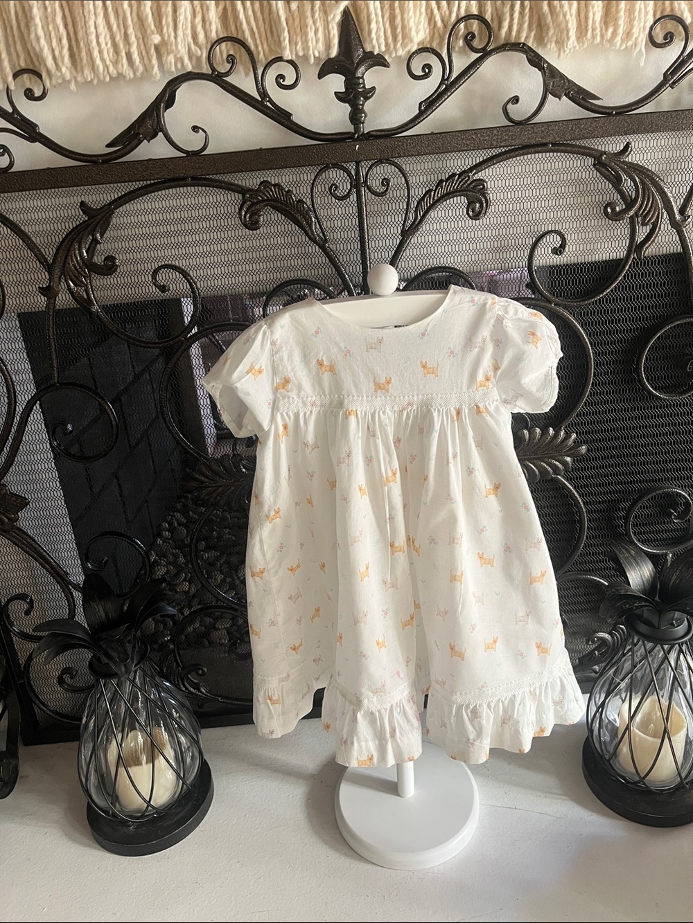 Janie and Jack White Smocked Dress with doggies